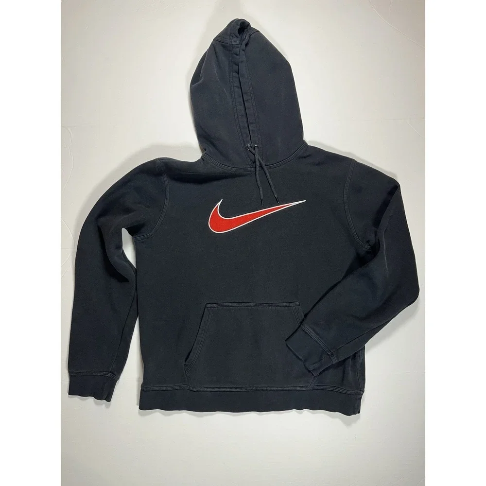 Vintage Y2K Nike Pullover Hoodie Center Swoosh Embroidered‎ Retro Black Large